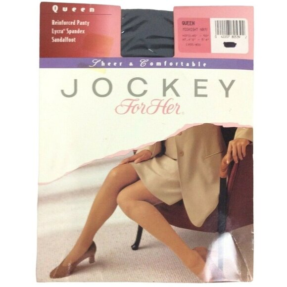 Jockey For Her Queen Size Sheer Pantyhose Midnight Navy Nylon Spandex Sandalfoot - Picture 1 of 3